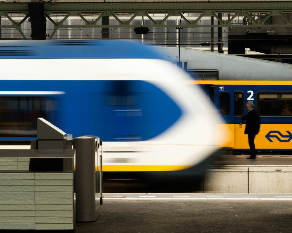 Two trains in a Dutch station in Netherlands